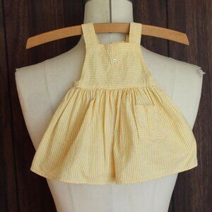 Vintage 1950s Baby Dress, Yellow and White Cotton Little Girls Pinafore Frock